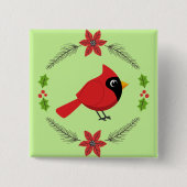 かわいいマンガ赤い（鳥）ショウジョウコウカンチョウと花 缶バッジ (正面)