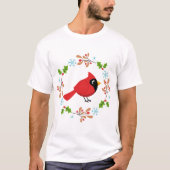 かわいいマンガ赤い(鳥)ショウジョウコウカンチョウと花 Tシャツ (正面)