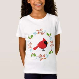 かわいいマンガ赤い(鳥)ショウジョウコウカンチョウと花 Tシャツ