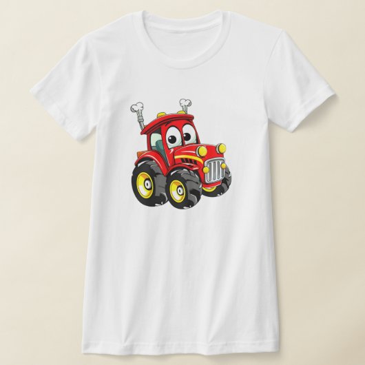 かわいいマンガ赤トラクター Tシャツ (レイダウン)