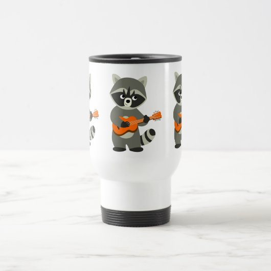 かわいいマンガ遊ーのラクーンのギターコミューターマグ トラベルマグ (中央)