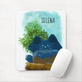 かわいいマンガ隠したふわふわの青い猫 マウスパッド