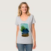 かわいいマンガ隠したふわふわの青い猫 Tシャツ (正面フル)