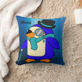かわいいマンガ霜の降りたペンギンブルー クッション (ブランケット)