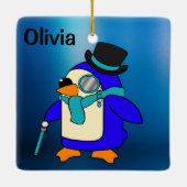 かわいいマンガ霜の降りたペンギンブルー セラミックオーナメント (裏面)