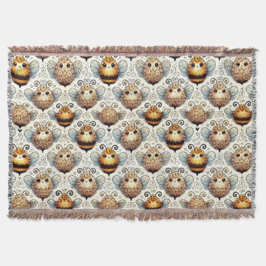 かわいいマンガ風のハチ スローブランケット (正面)