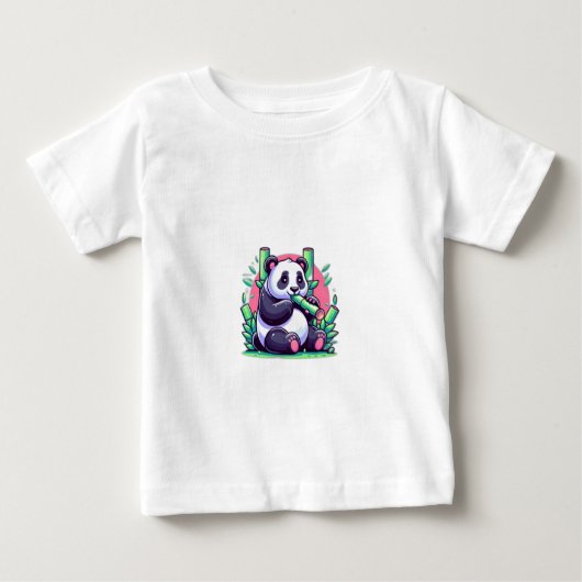 かわいいマンガ食べパンダの竹 ベビーTシャツ (正面)