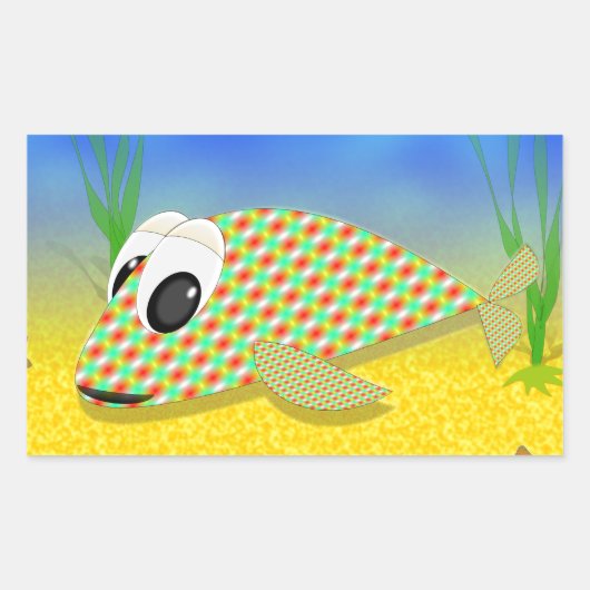かわいいマンガ魚 長方形シール (正面)