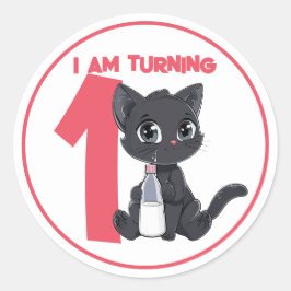 かわいいマンガ黒猫誕生日 ラウンドシール