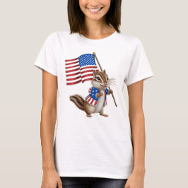 かわいいマンガ・チップムンクのあるアメリカ国旗 Tシャツ