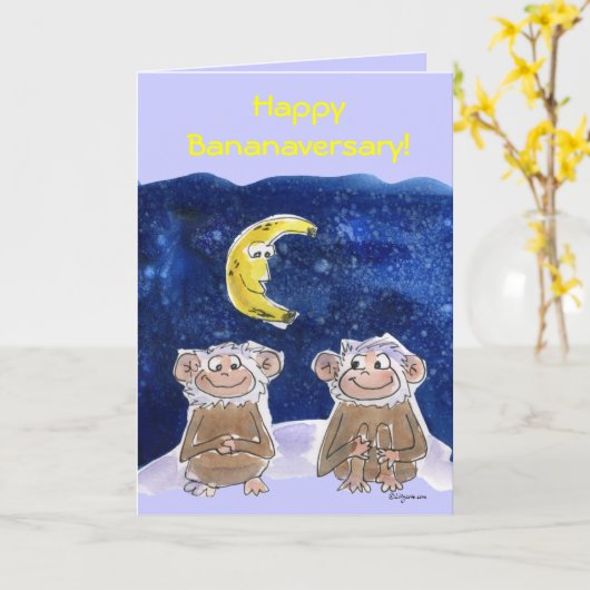 かわいいマンガ・モンキーズ記念日カード カード (黄色い花)