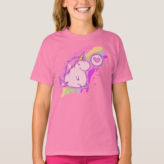 かわいいマンガ・ユニコーン・ラブ Tシャツ (正面)