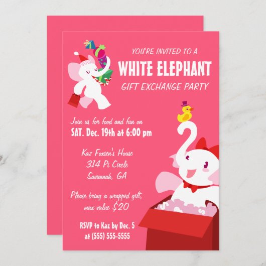 かわいいマンガX-masホワイトエレファントパーティー 招待状 (正面/裏面)