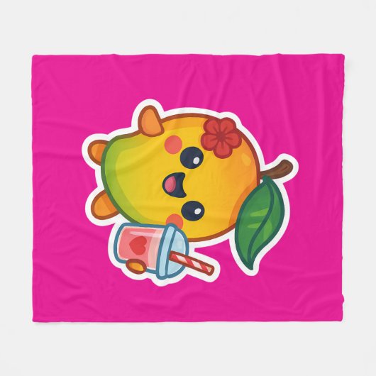 かわいいマンゴー – スウィートフルーツとハートスムージー フリースブランケット (正面(横))