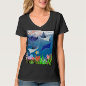 かわいいマンタスティングレイとサンゴの女性の海 Tシャツ (正面)