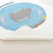 かわいいマンタ・レイと泡の漫画イラスト シェルパブランケット (3/4)