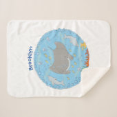 かわいいマンタ・レイと泡の漫画イラスト シェルパブランケット (正面(横))