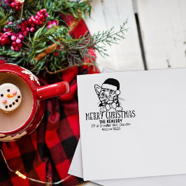 かわいいマンチキンキャット差出人住所クリスマス ラバースタンプ