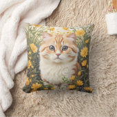 かわいいマンチキン猫とバターカップ花 クッション (ブランケット)