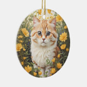 かわいいマンチキン猫とバターカップ花 セラミックオーナメント (右)