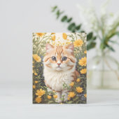 かわいいマンチキン猫とバターカップ花 ポストカード (スタンド正面)