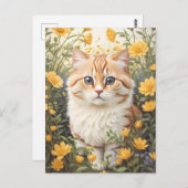 かわいいマンチキン猫とバターカップ花 ポストカード (正面/裏面)