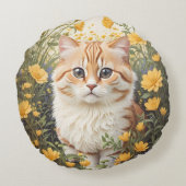 かわいいマンチキン猫とバターカップ花 ラウンドクッション (裏面)