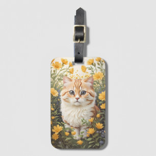 かわいいマンチキン猫とバターカップ花 ラゲッジタグ