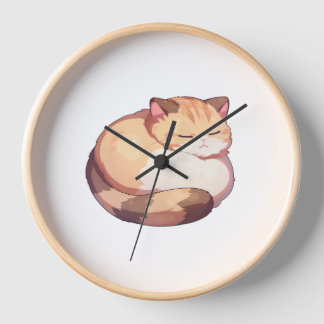 かわいいマンチキン猫クラシック寝るTシャツ 壁時計