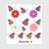 かわいいマーガレットの花と蝶のステッカー シール (シート)