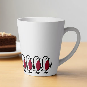 かわいいマーチングロビンのシンプルな鳥の線画 カフェラテマグ