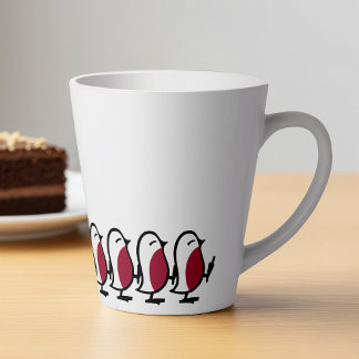 かわいいマーチングロビンのシンプルな鳥の線画 カフェラテマグ