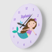 かわいいマーメイドお洒落パープルパーソナライズされた ラージ壁時計 (傾斜)