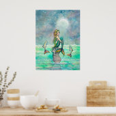 かわいいマーメイドと魚のファンタジーアート ポスター (キッチン)