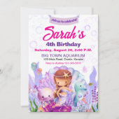 かわいいマーメイドのカラフルな誕生日パーティー招待状 招待状 (正面)
