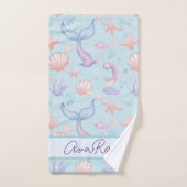 かわいいマーメイドのパタパーソナライズされたーン バスタオルセット (ハンドタオル)