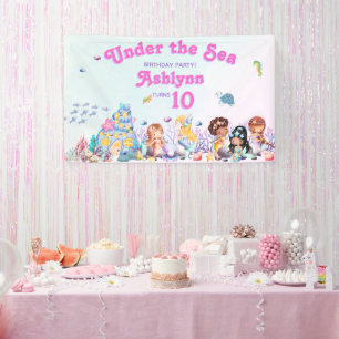 かわいいマーメイドの誕生日おめでとう 横断幕