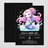 かわいいマーメイドの誕生日 招待状 (正面/裏面)