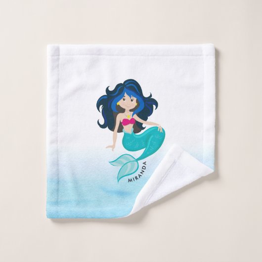 かわいいマーメイドイラストレーション バスタオルセット (ウォッシュタオル)
