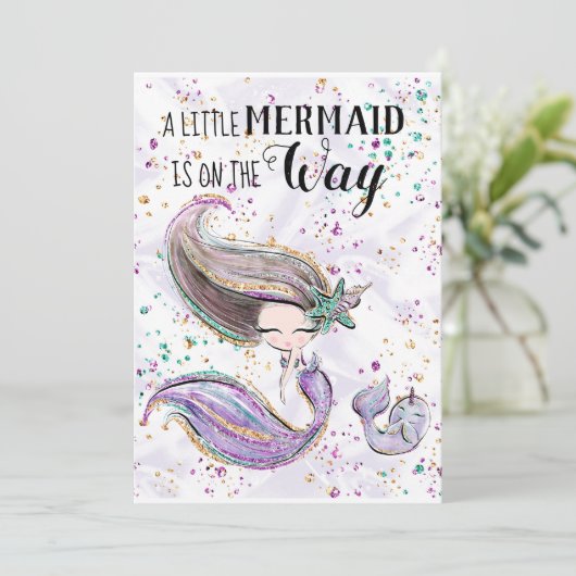 *~*かわいいマーメイドウィアレコーンベビーシャワー招待状 招待状 (スタンド正面)