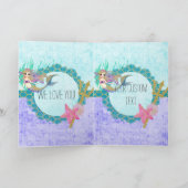 かわいいマーメイドウォーターカラーティール（緑がかった色）パープルガール誕生日 カード (内部)