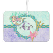 かわいいマーメイドウォーターカラーティール（緑がかった色）&パープルモノグラム カーエアーフレッシュナー (裏面)