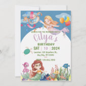 かわいいマーメイドウォーターカラー誕生日招待状 招待状 (正面)