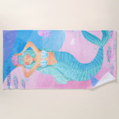 かわいいマーメイドカラフルウォーターカラーイラストレーション ビーチタオル (正面)