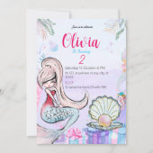 かわいいマーメイドガーリー誕生日パーティー 招待状 (正面)