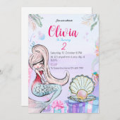 かわいいマーメイドガーリー誕生日パーティー 招待状 (正面/裏面)