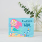 かわいいマーメイドガールカスタムの誕生日パーティーの招待 ポストカード (スタンド正面)