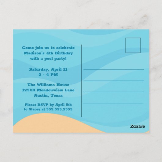 かわいいマーメイドガールカスタムの誕生日パーティーの招待 ポストカード (裏面)