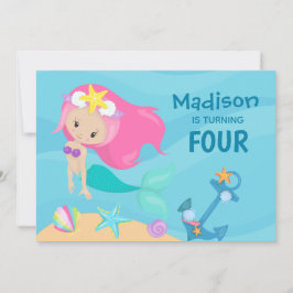 かわいいマーメイドガールカスタムの誕生日パーティーの招待 招待状