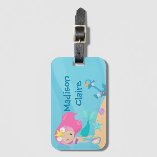 かわいいマーメイドガールカスタムビーチキッズ ラゲッジタグ (正面縦)